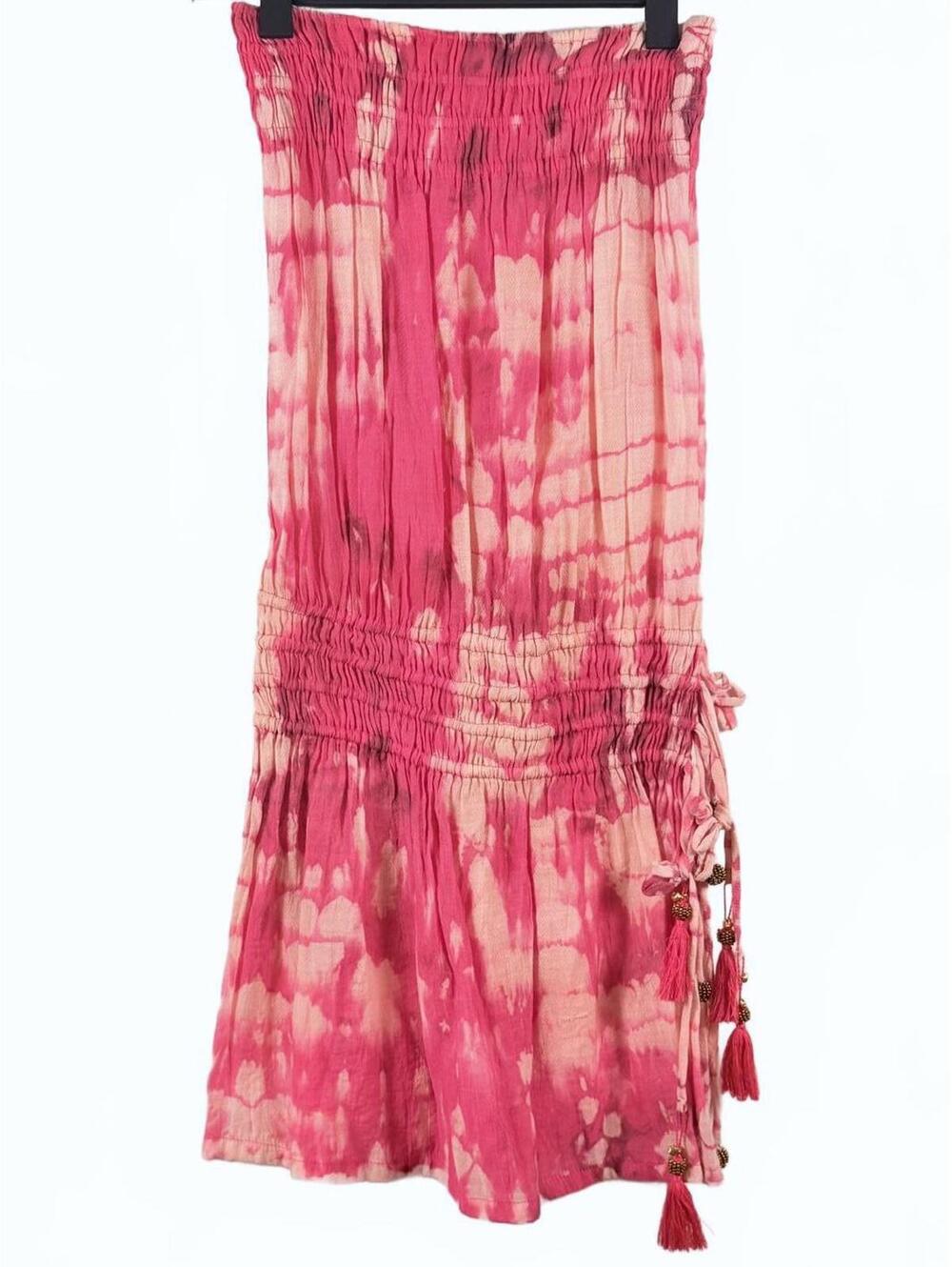 NWOT Tiare Hawaii Aina Mini Dress Pink Coral Smoke Tie Dye Smocked Strapless S/M